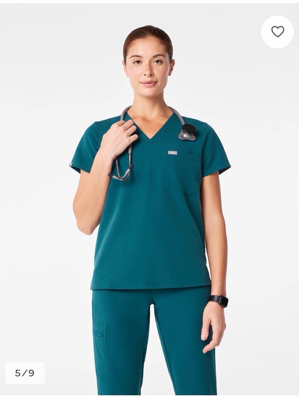 Figs Women's Teal V-Neck Short Sleeve Scrub Top with Chest Pocket